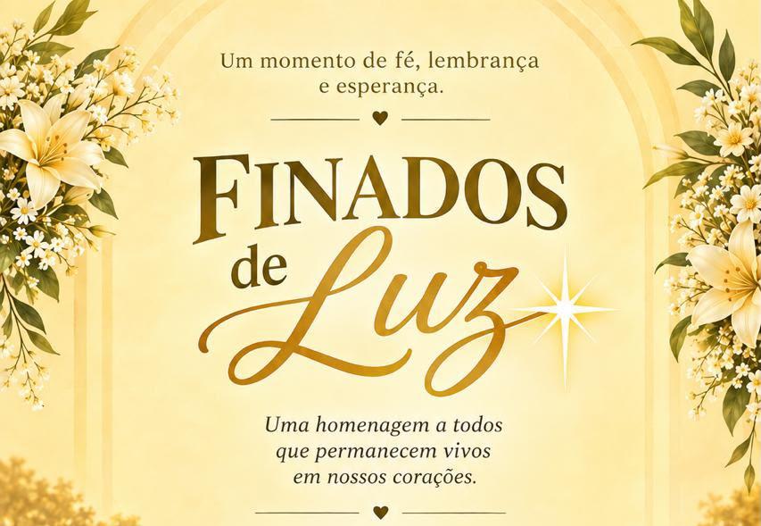 Arte do Finados de Luz: um momento de fé, lembrança e esperança, com flores claras em fundo dourado